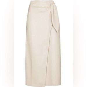 Nanushka Cream Amas eco faux leather pleather Wraparound midi pencil skirt XS